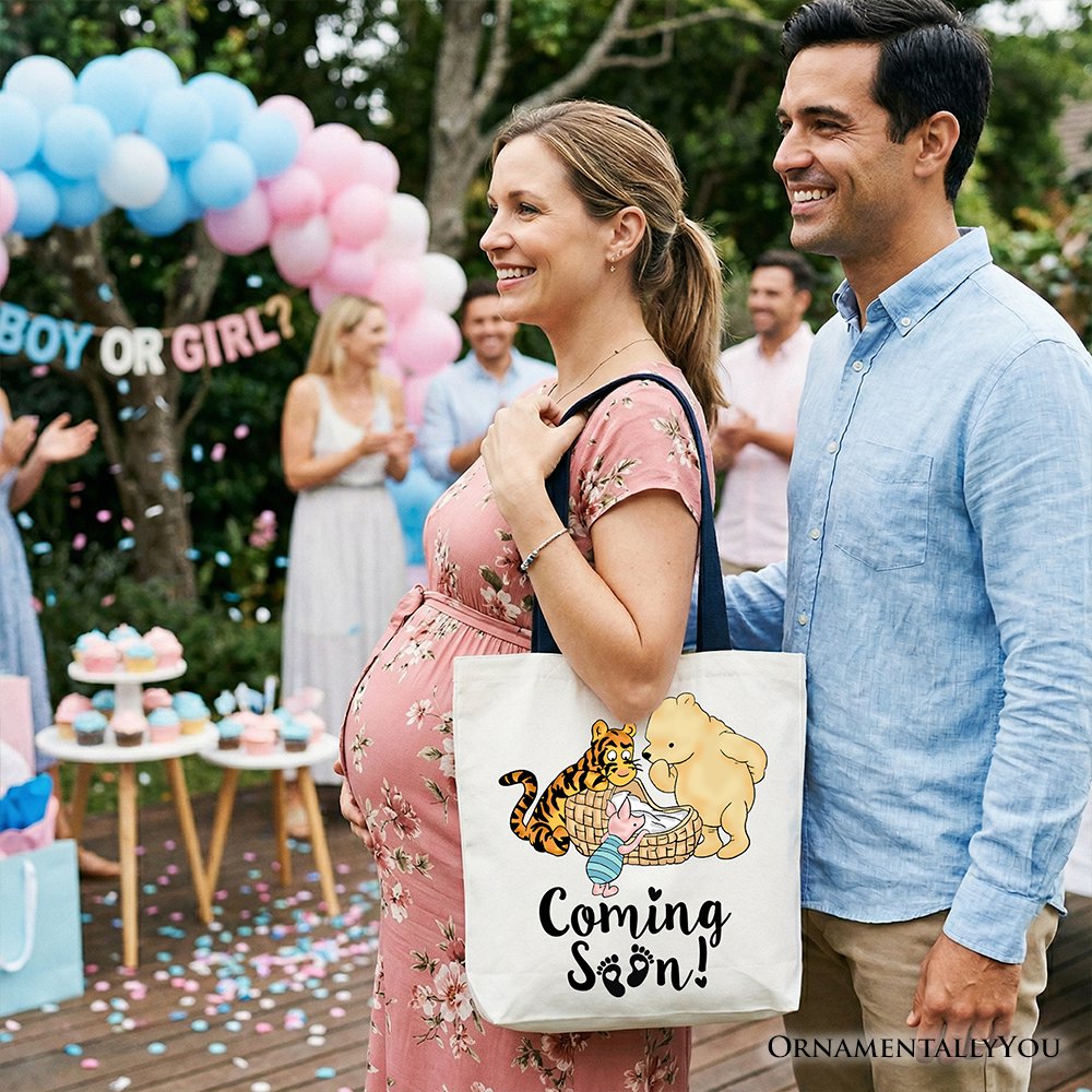 Pregnancy Announcement Winnie-the-Pooh Tote Bag 1926 A.A. Milne Baby Coming Soon Mom Gift Shopper Tote Bag OrnamentallyYou 