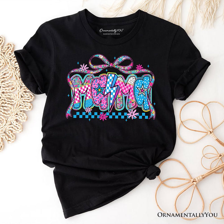 Preppy Mama Checkered Retro T-Shirt, Lightning Bolt Mom Tee T-Shirts OrnamentallyYou Black XS 