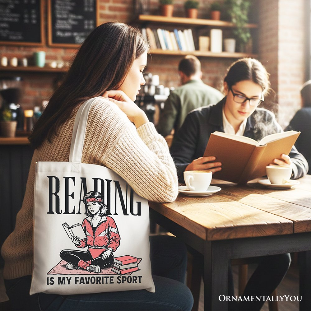 Reading Is My Favorite Sport Bookworm Canvas Tote Bag, Retro Bibliophile Gift Shopper Tote Bag OrnamentallyYou 