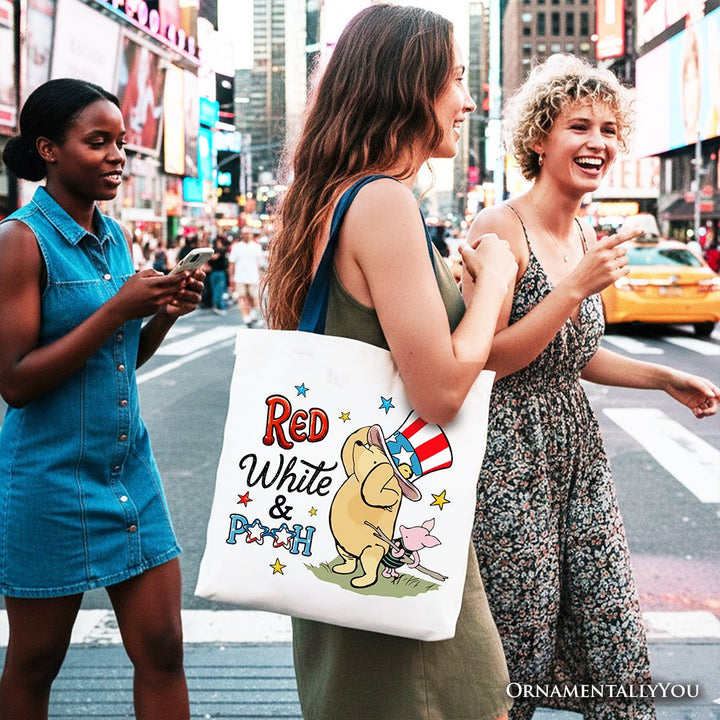 Red White & Proud Winnie-the-Pooh Tote Bag, 1926 A.A. Milne Patriotic 4th of July Gift Shopper Tote Bag OrnamentallyYou 