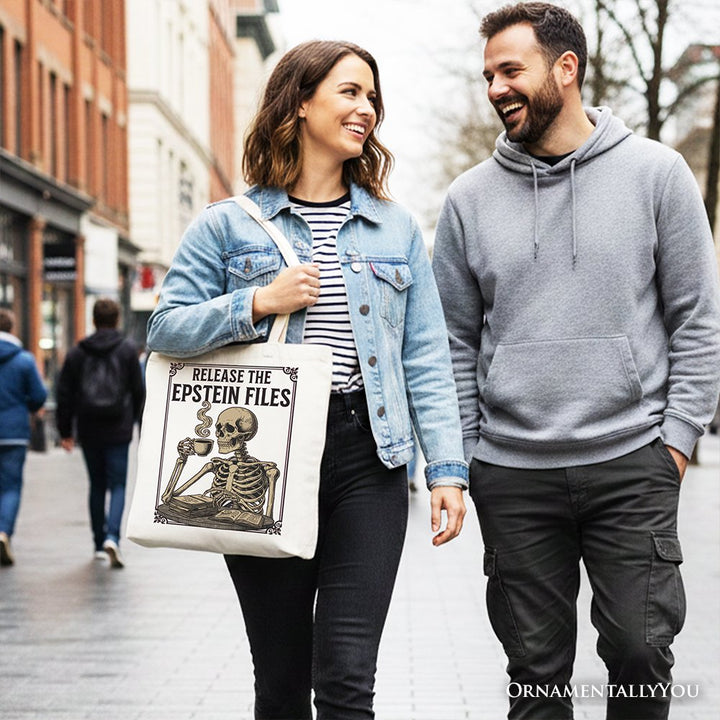 Release the Epstein Files Skeleton Canvas Tote Bag, Dark Humor Transparency Protest Gift Shopper OrnamentallyYou 