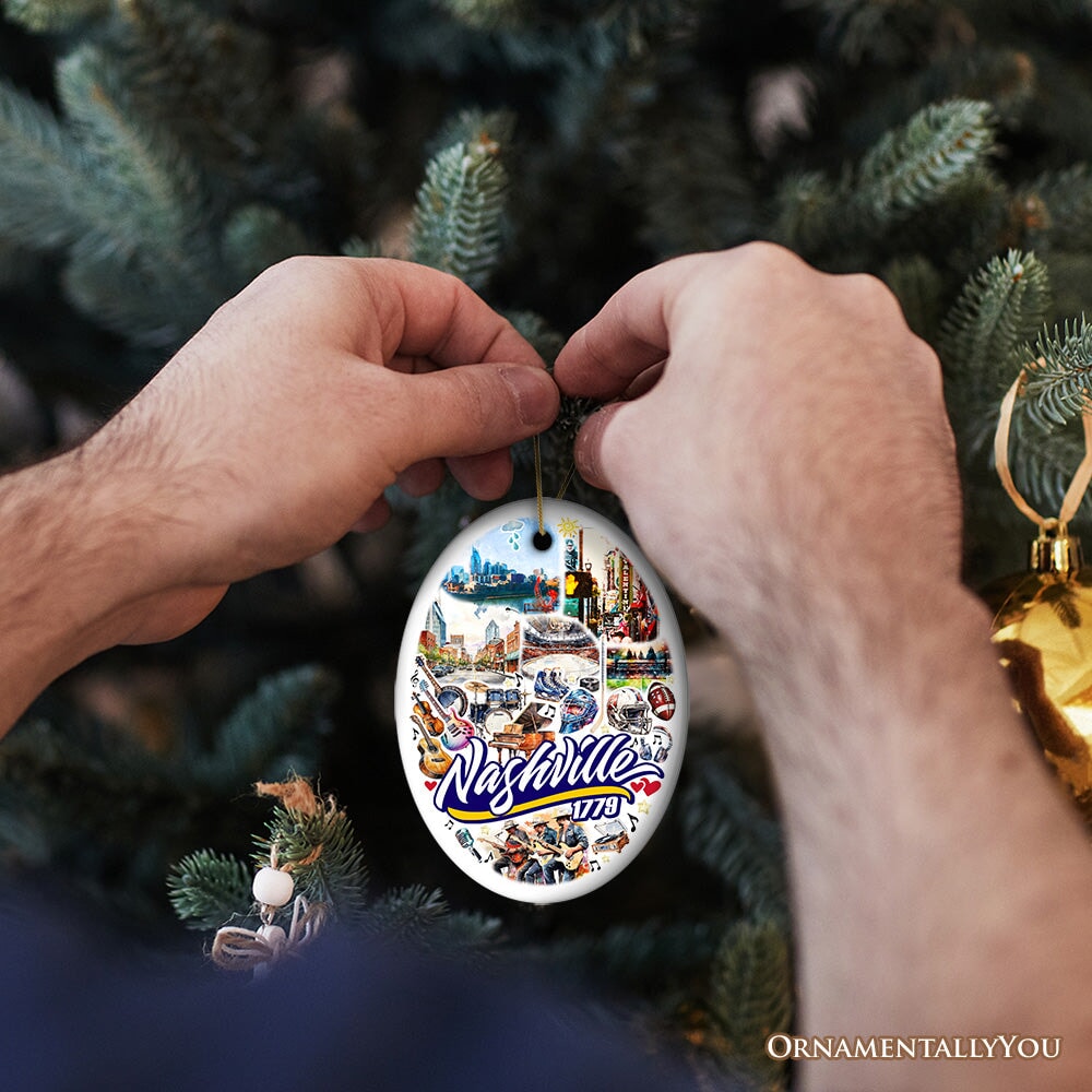 Rockin Nashville City Ceramic Art Ornament, Vintage Tennessee Souvenir and Christmas Decor Ceramic Ornament OrnamentallyYou 