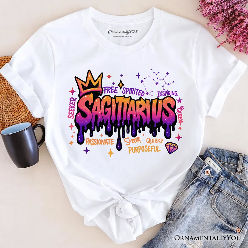 Sagittarius Graffiti Zodiac T-Shirt, Street Style Astrology Horoscope Tee T-Shirts OrnamentallyYou White XS 