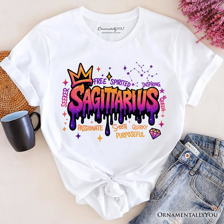 Sagittarius Graffiti Zodiac T-Shirt, Street Style Astrology Horoscope Tee T-Shirts OrnamentallyYou White XS 
