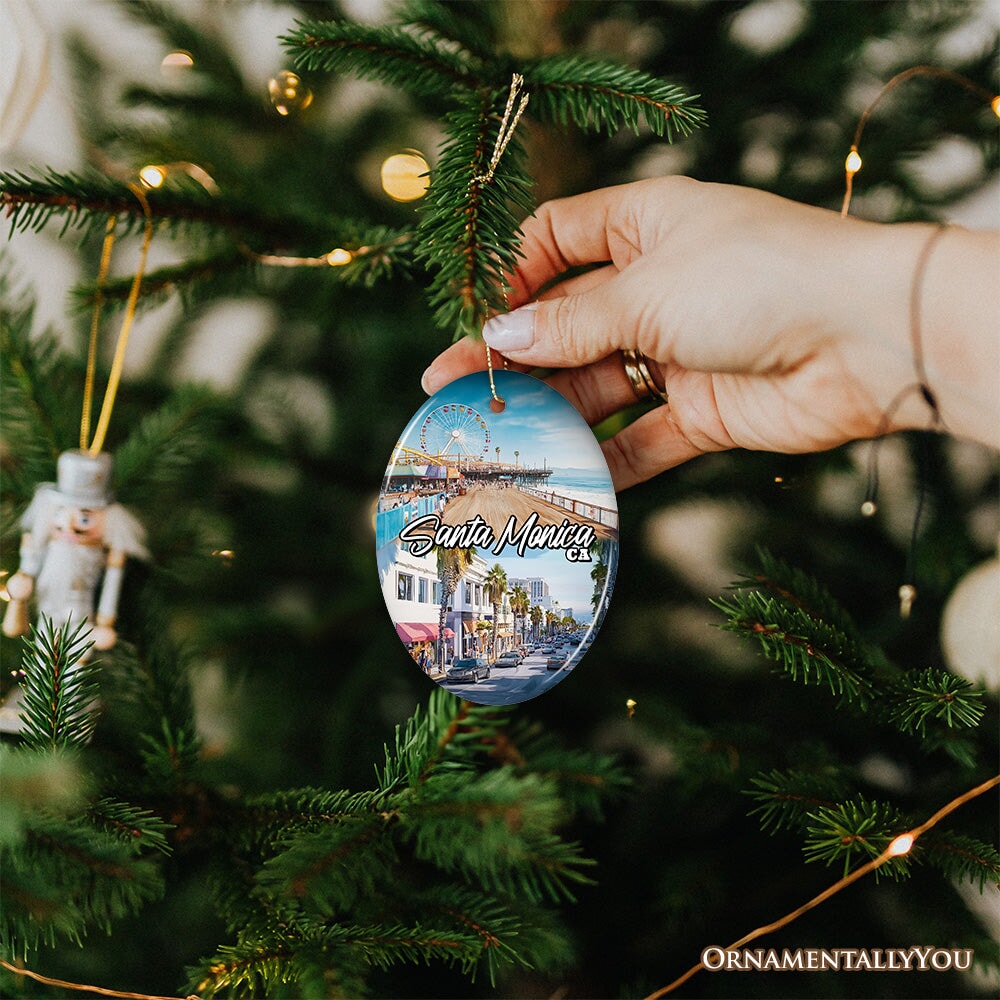 Santa Monica Resort Town Ceramic Ornament, California Coastal Christmas Souvenir and Decoration Ceramic Ornament OrnamentallyYou 