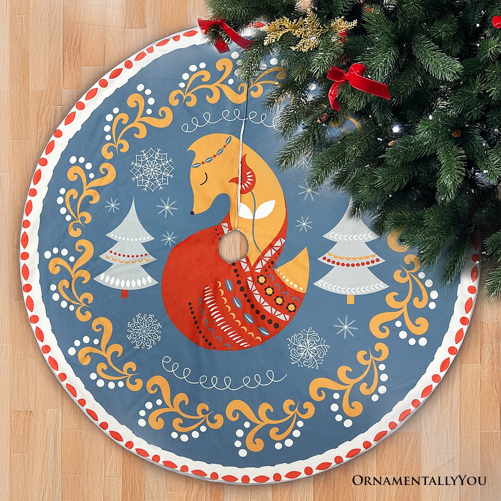 Scandinavian Folk Fox Christmas Tree Skirt Tree Skirt Nantong Prince Home Fashion Co., Ltd. 48 Inches 