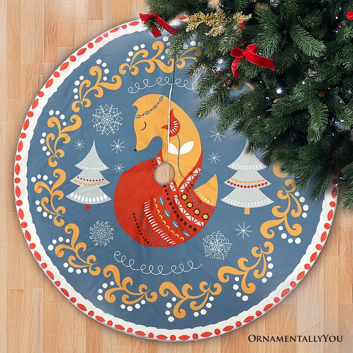 Scandinavian Folk Fox Christmas Tree Skirt