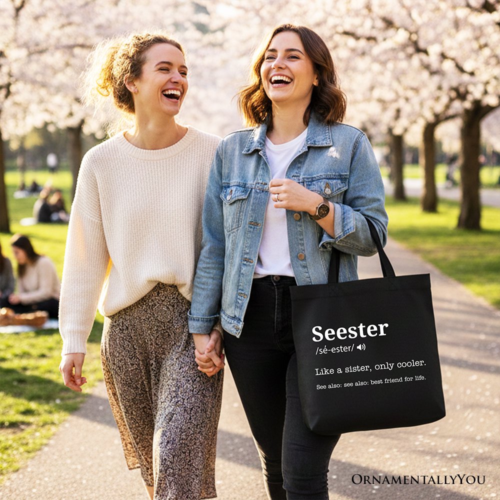 Seester Definition Canvas Tote Bag, Funny Gift Shopper for Cool and Close Sisters Tote Bag OrnamentallyYou 
