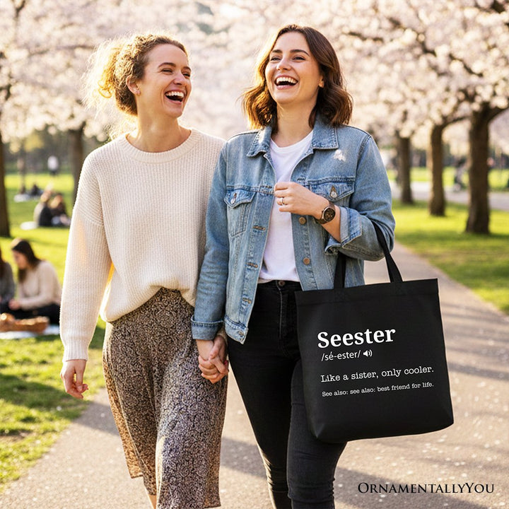Seester Definition Canvas Tote Bag, Funny Gift Shopper for Cool and Close Sisters Tote Bag OrnamentallyYou 