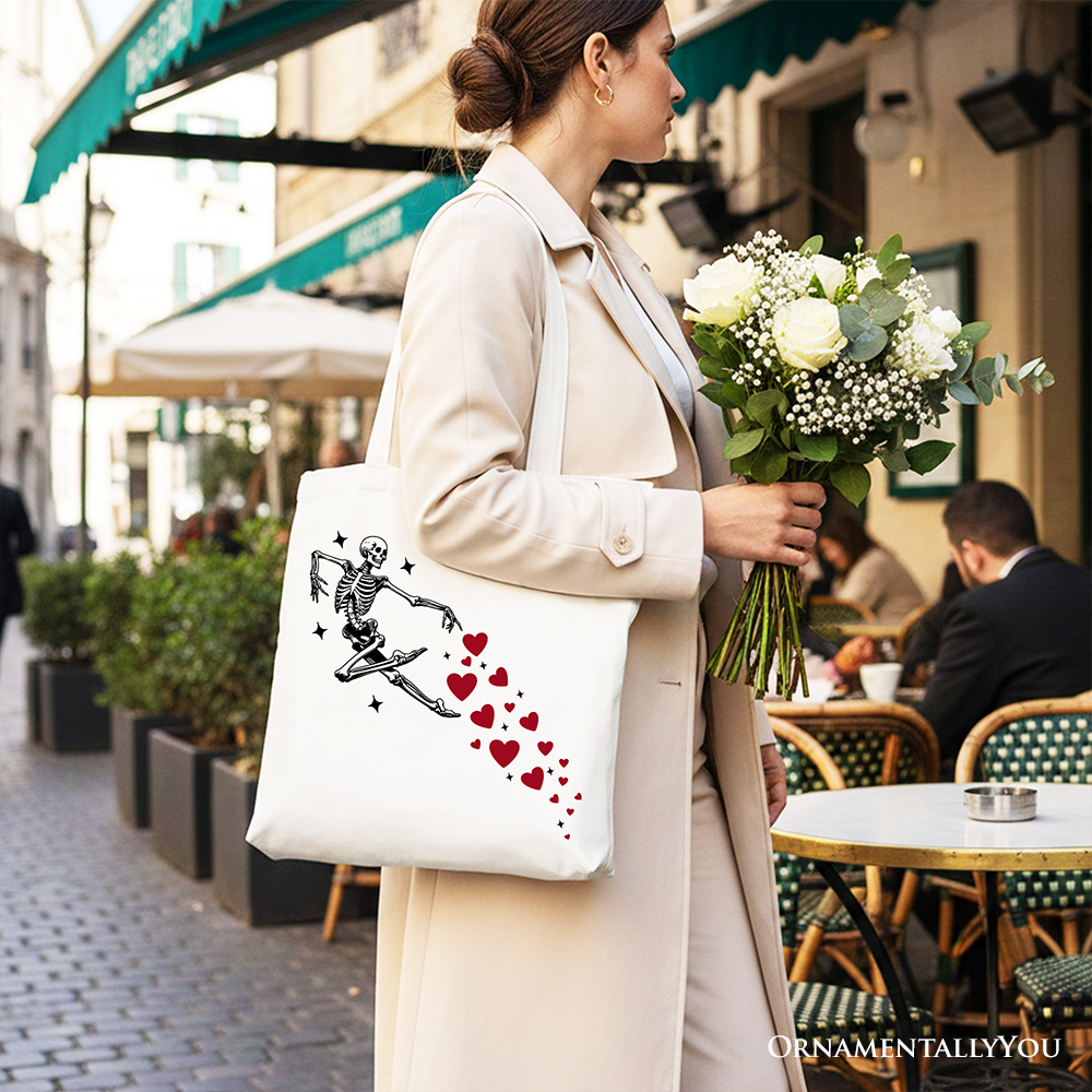 Skeleton Hearts Valentine Tote Bag, Playful Funny Gift Shopper