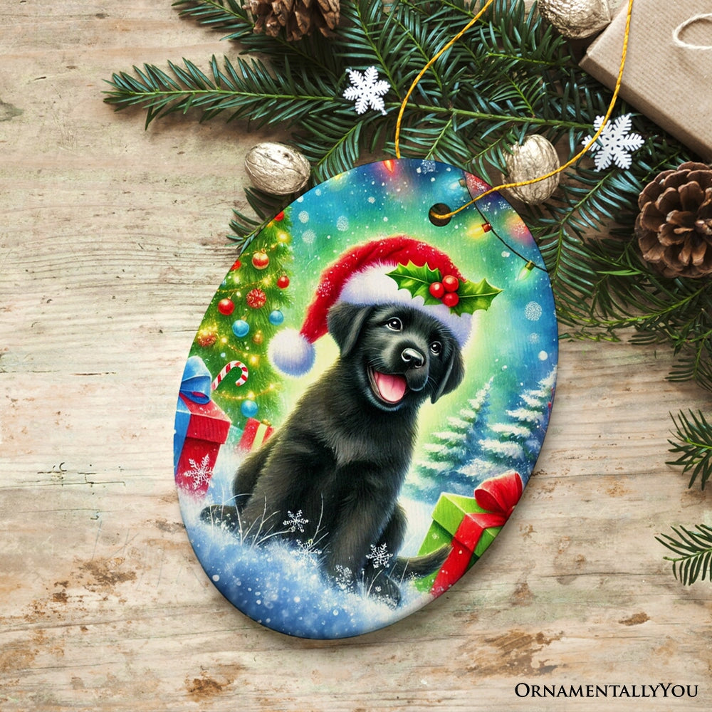 Sparkling Yuletide Black Labrador Retriever Ornament, Joyful Christmas Gift Ceramic Ornament OrnamentallyYou 