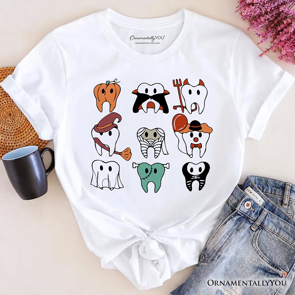 Spooky Halloween Dentist T-Shirt, Teeth Monster Tee for Dental Crew T-Shirts OrnamentallyYou White XS 