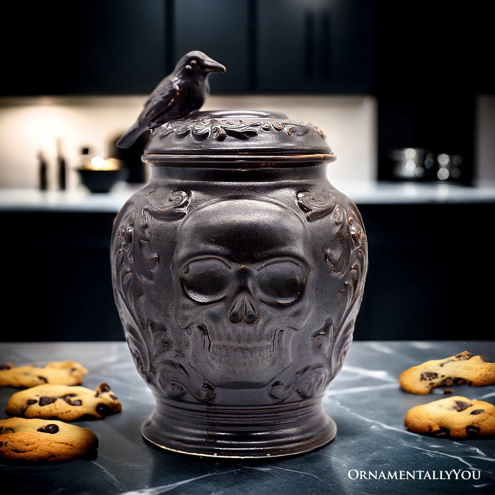 (Pre-Order) Spooky Urn 8" Cookie Jar, Ceramic Gothic Halloween Kitchen Decoration Cookie Jars OrnamentallyYou 