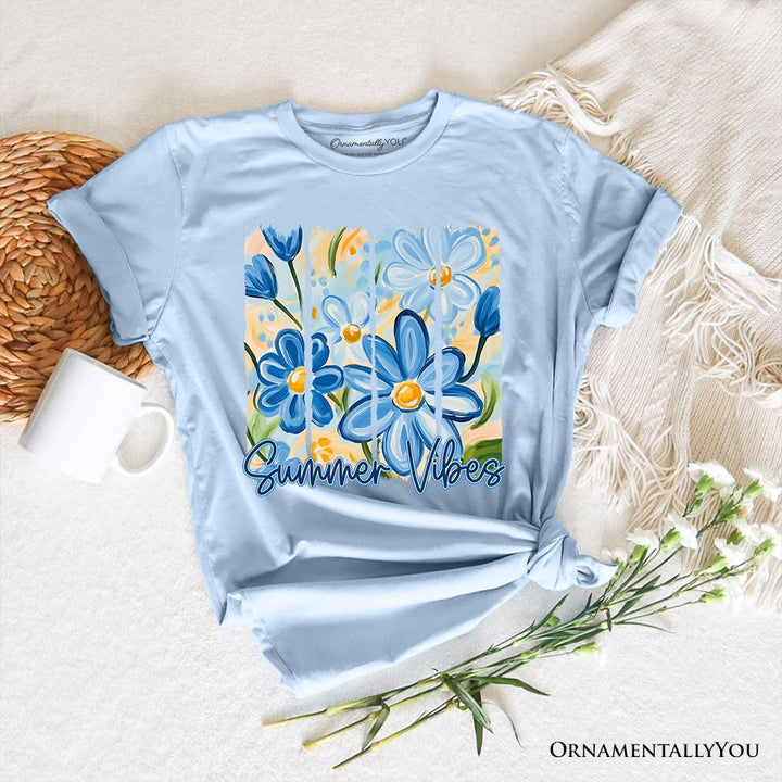 Summer Vibes Brushsroke Flowers T-Shirt, Aesthetic Tee T-Shirts OrnamentallyYou Light Blue XS 