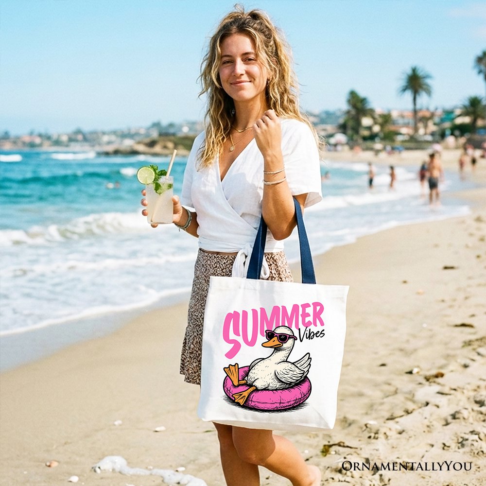 Summer Vibes Goose Tote Bag, Funny Beach Vacation Gift Shopper Tote Bag OrnamentallyYou 