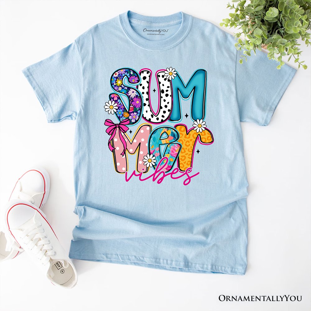 Summer Vibes Retro Floral T-Shirt, Coastal Beach Tee T-Shirts OrnamentallyYou Light Blue XS 