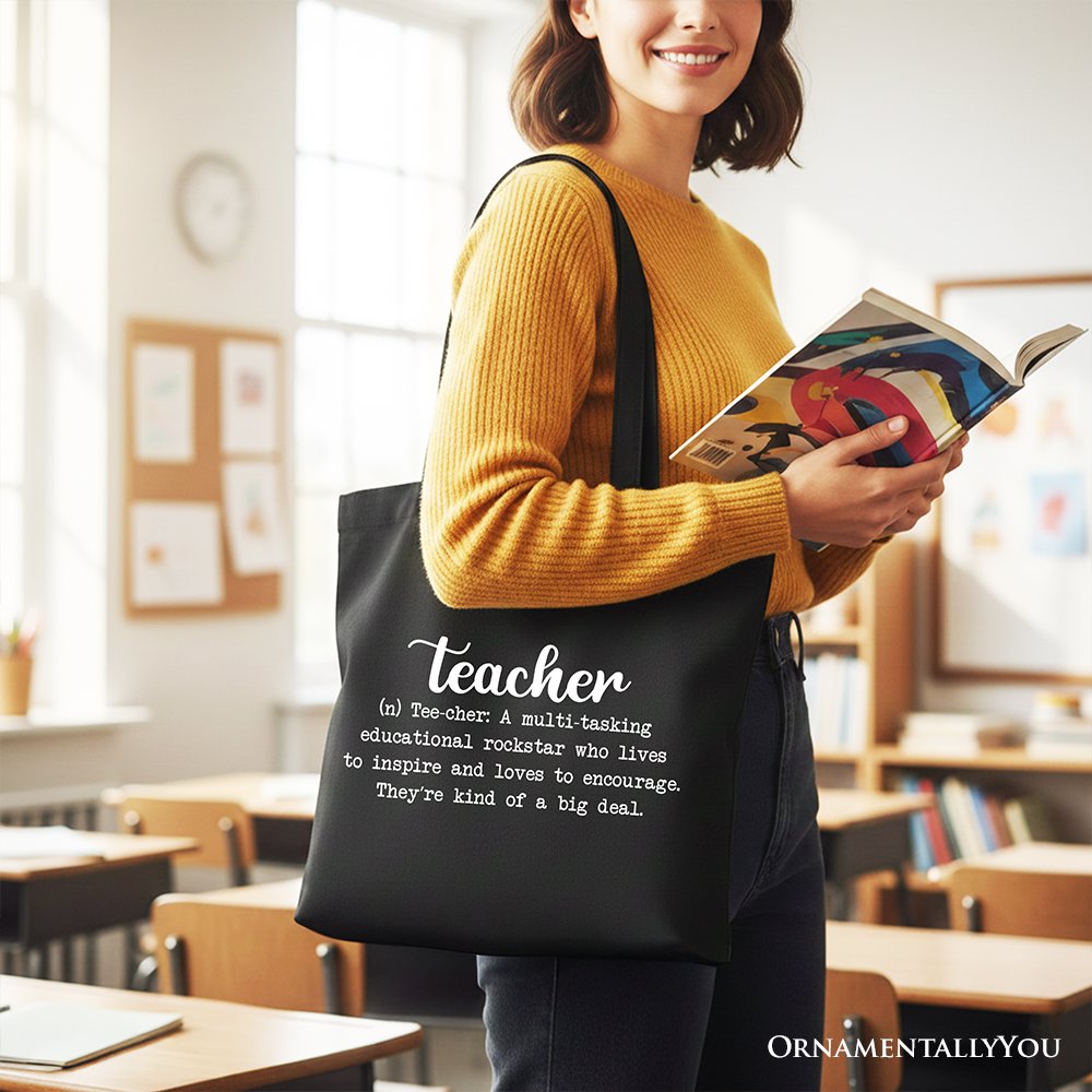 Teacher Definition Canvas Tote Bag, Inspirational Quote Gift Shopper for Educators Tote Bag OrnamentallyYou 
