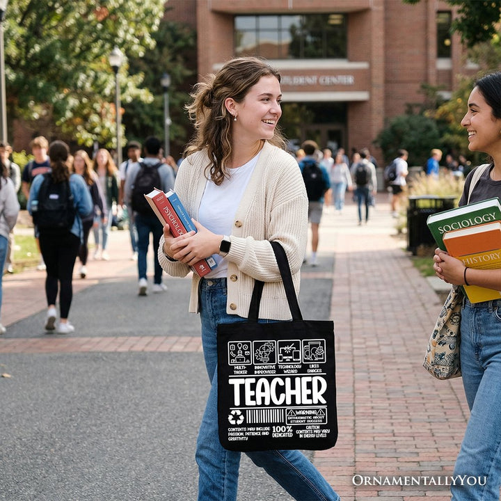 Teacher Label Tote Bag, Funny Barcode Gift Shopper for Dedicated Educators Tote Bag OrnamentallyYou 