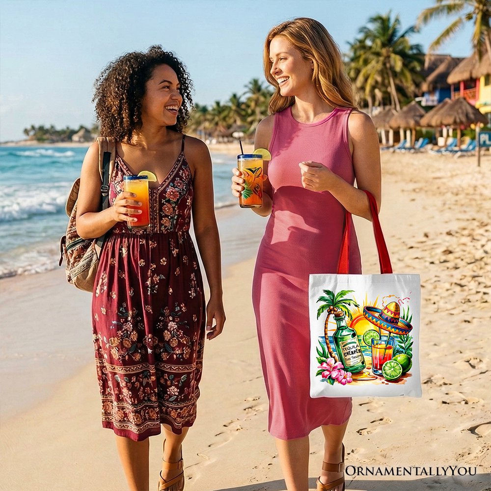 Tequila Cheaper Than Therapy Cinco De Mayo Tote Bag, Funny Beach Drink Gift Shopper Tote Bag OrnamentallyYou 