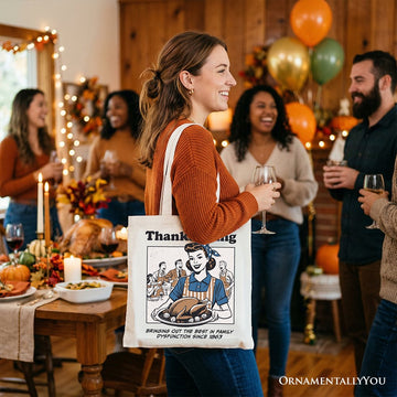 Thanksgiving Family Dysfunction Retro Tote Bag, Funny Holiday Humor Gift Shopper for Sarcastic Families Tote Bag OrnamentallyYou 