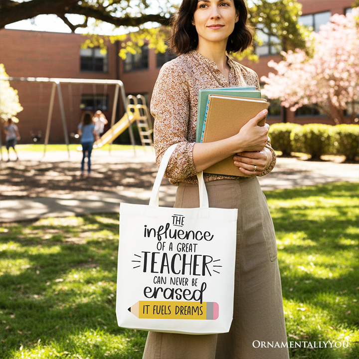The Influence of a Great Teacher Canvas Tote Bag, Appreciation Gift Bag for Educators and Teacher