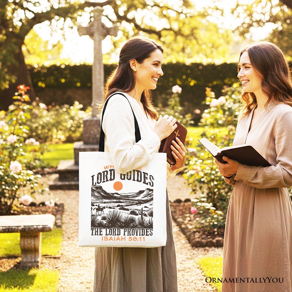 The Lord Provides Christian Tote Bag, Retro Western Desert Worship Gift Shopper Tote Bag OrnamentallyYou 