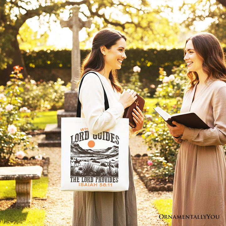 The Lord Provides Christian Tote Bag, Retro Western Desert Worship Gift Shopper Tote Bag OrnamentallyYou 
