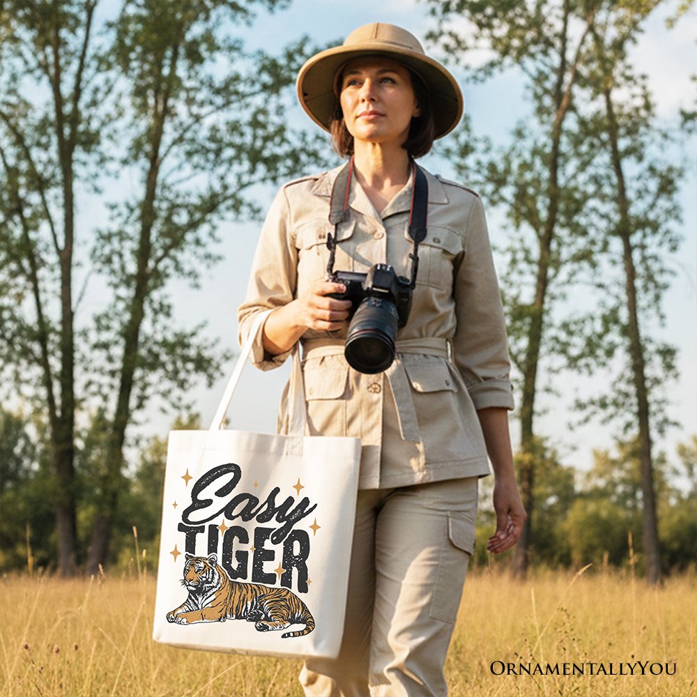 Tiger Retro Grunge Canvas Tote Bag, Vintage Gift Shopper With Wild Animal Tote Bag OrnamentallyYou 
