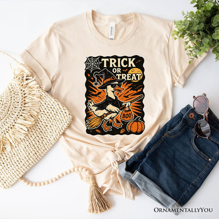 Trick or Treat Goose T-Shirt, Vintage Halloween Witch Tee for October T-Shirts OrnamentallyYou Natural XS 