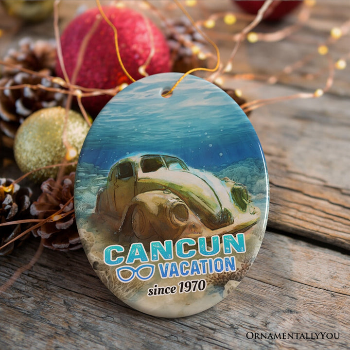 Unique Cancun Mexico Vacation Ornament, Tropical Mexican Ocean Keepsake Art and Decor Ceramic Ornament OrnamentallyYou Oval 