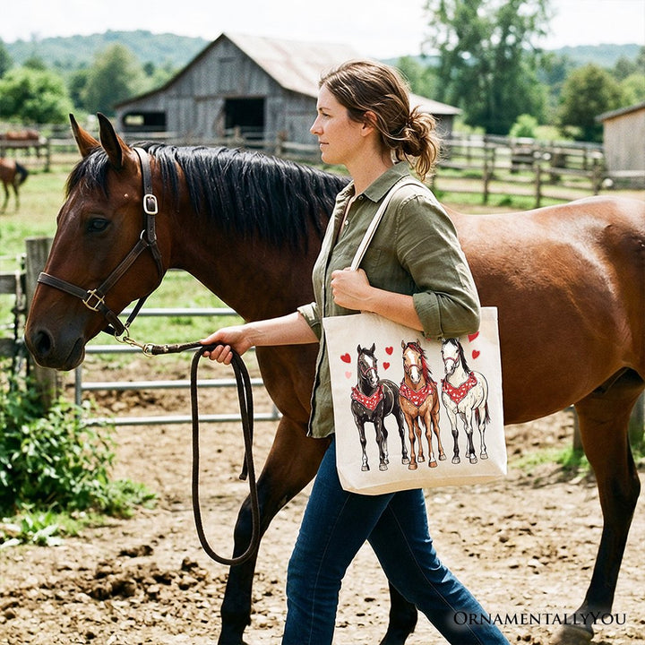 Valentine Horses Western Tote Bag, Cute Country Lover Gift Shopper Tote Bag OrnamentallyYou 