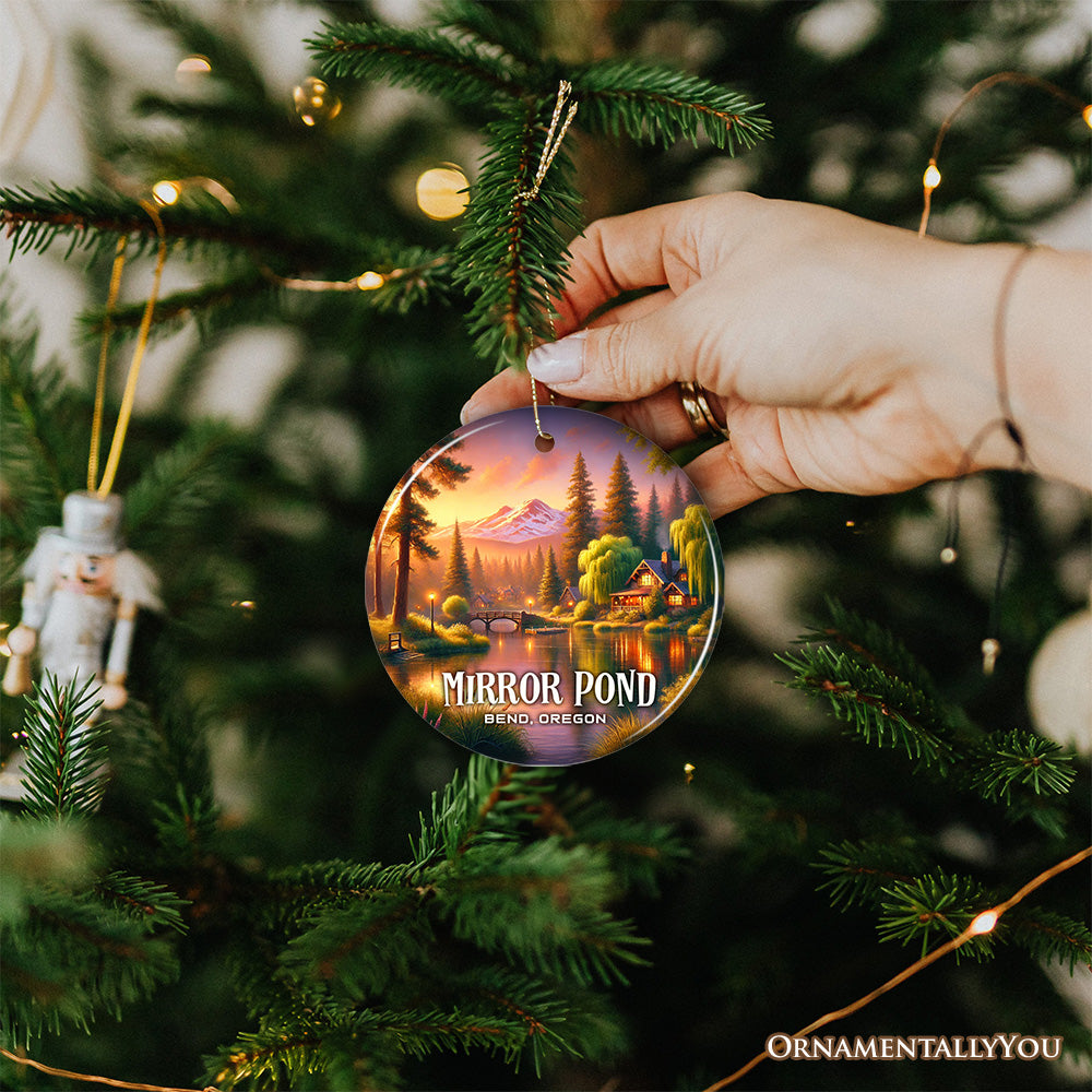 Vibrant Bend Oregon Ornament, Scenic Mirror Pond and Pacific Northwest Mountain Town Christmas Gift and Souvenir