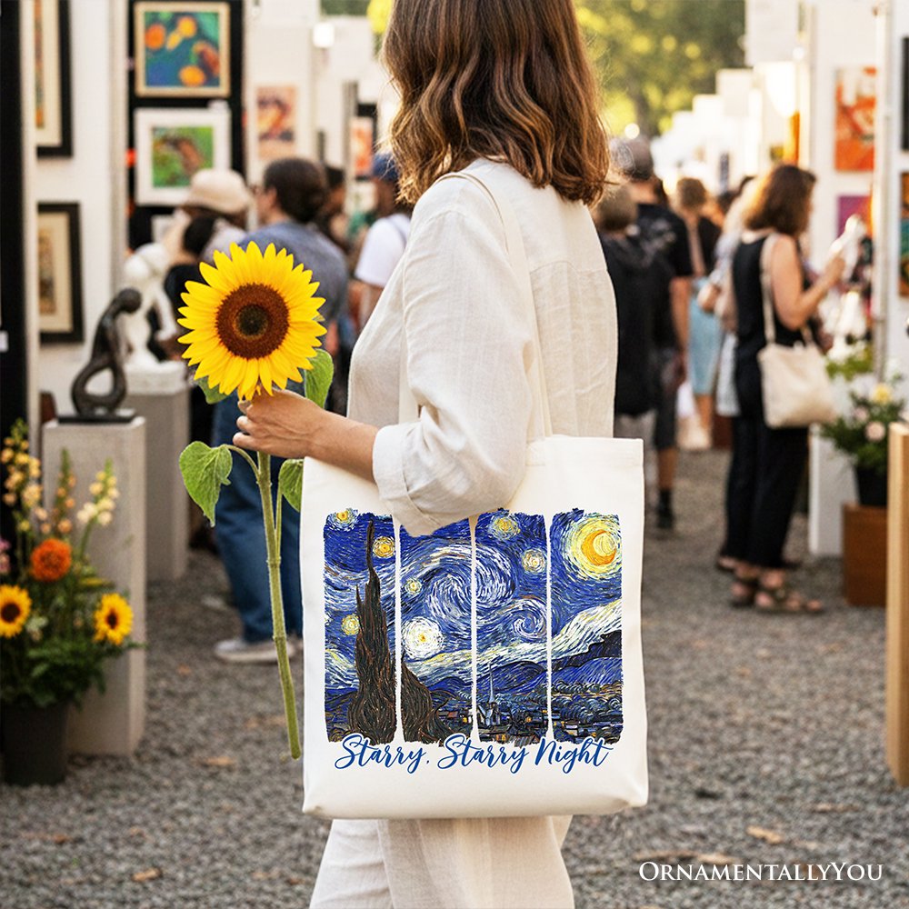 Vincent Van Gogh The Starry Night Canvas Tote Bag, Famous Painting Gift Shopper Tote Bag OrnamentallyYou 
