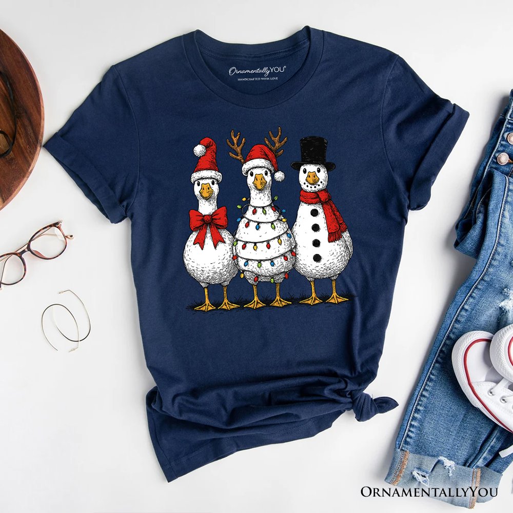 Vintage Christmas Silly Goose T-Shirt, Snowman Spoof Winter Tee T-Shirts OrnamentallyYou Navy XS 