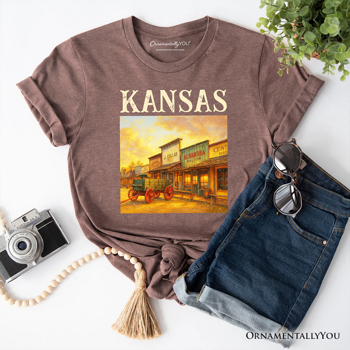 Vintage Kansas State Dodge City Boot Hill Street Scene T-Shirt, Wild West Tee and Frontier Souvenir