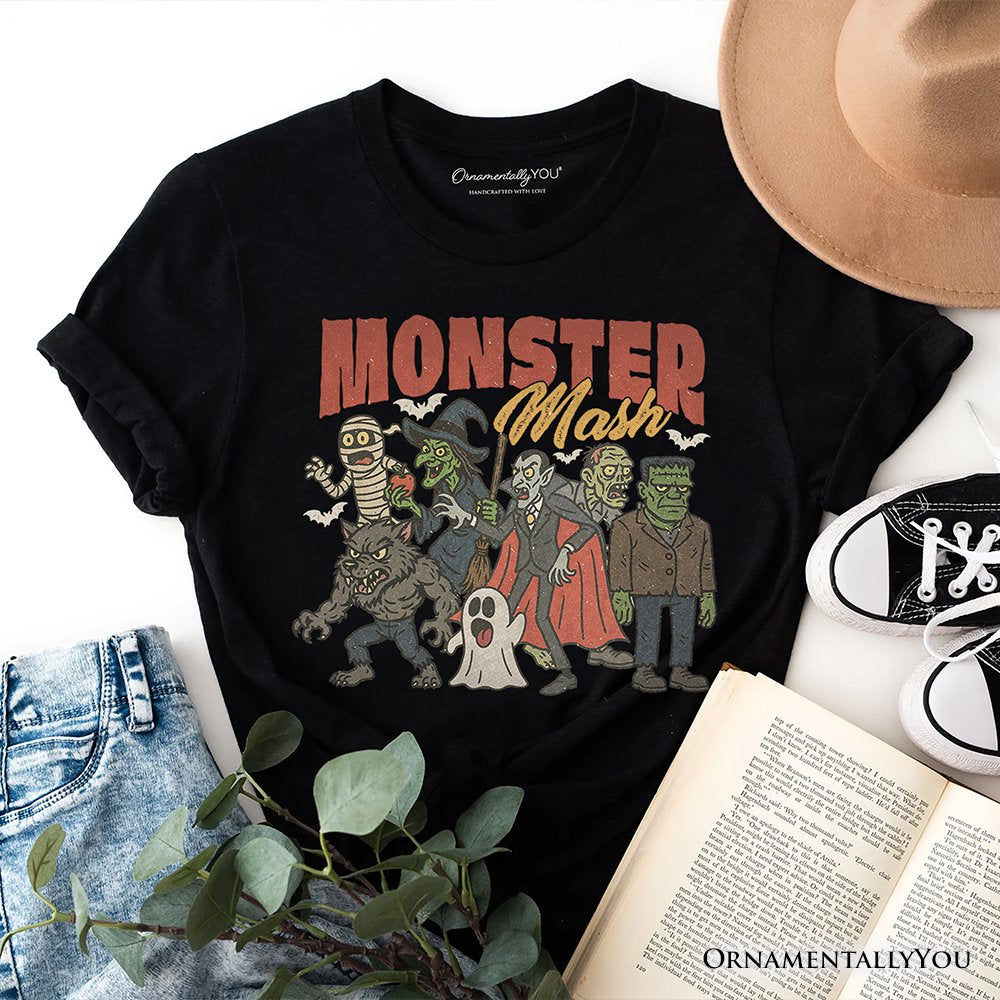 Vintage Monster Mash T-Shirt, Retro Halloween Friends Tee T-Shirts OrnamentallyYou Black XS 