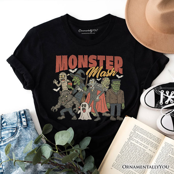 Vintage Monster Mash T-Shirt, Retro Halloween Friends Tee T-Shirts OrnamentallyYou Black XS 