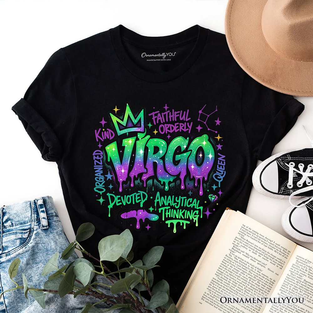 Virgo Graffiti Zodiac T-Shirt, Street Style Astrology Horoscope Tee T-Shirts OrnamentallyYou Black XS 