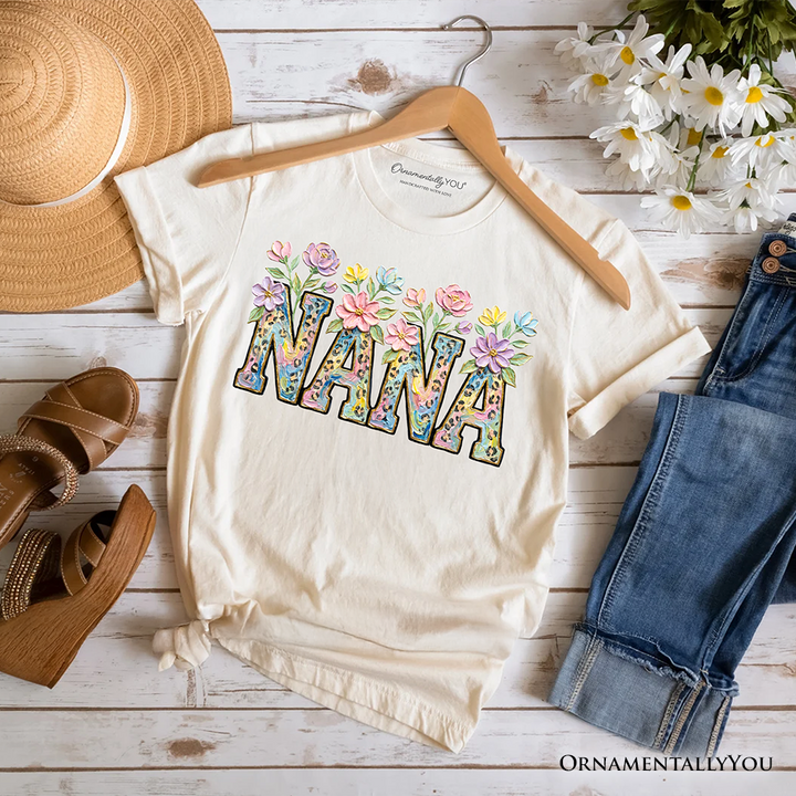Wildflower Nana Floral Printed Faux Oil Paint T-Shirt, Mother's Day Grandmother Tee