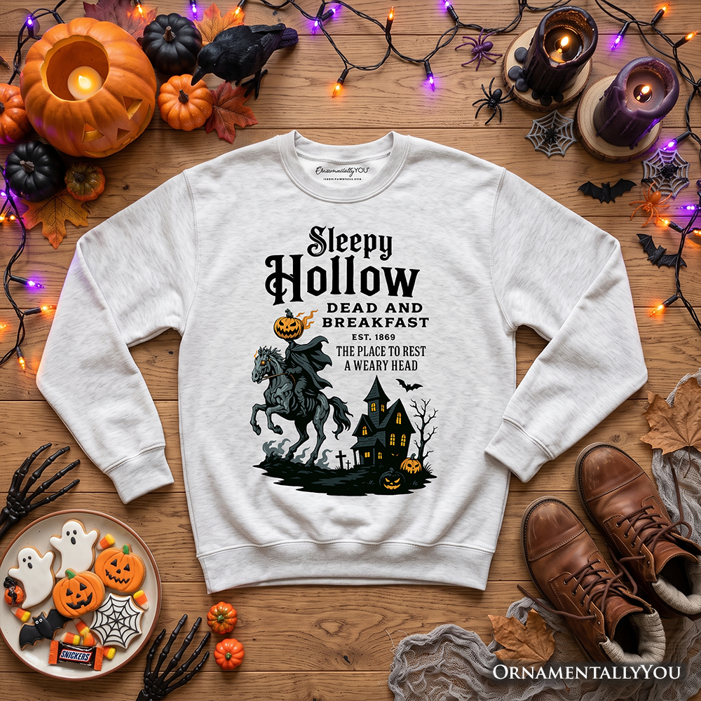 Headless Horseman Sleepy Hollow Halloween Light Sweatshirt, Dead and Breakfast Retro Sweater