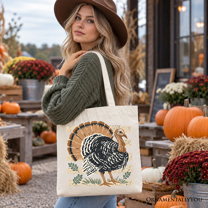 Vintage Turkey Tote Bag, Retro Thanksgiving Fall Holiday Gift Shopper