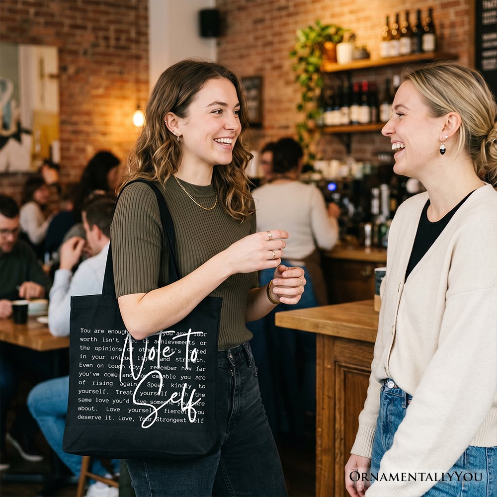 Note To Self Mental Health Tote Bag, Motivational Definition Gift Shopper Tote Bag OrnamentallyYou 