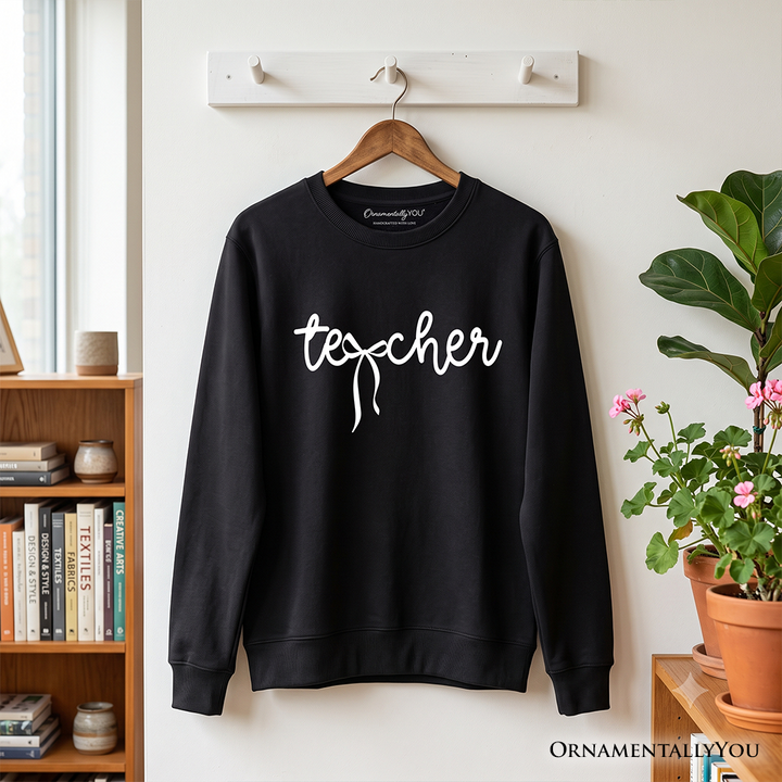 Teacher Coquette Bow Sweatshirt, Minimalist Back to School Sweater