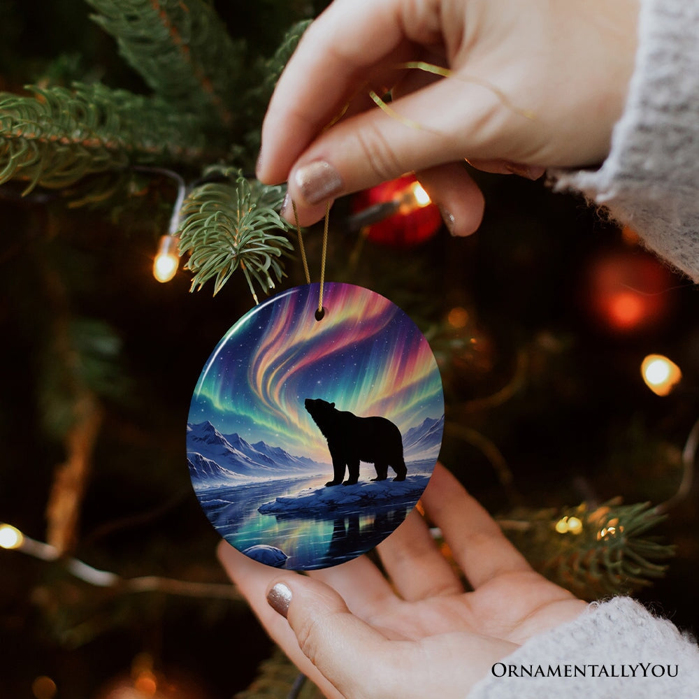 Arctic Aurora Polar Bear Ceramic Ornament, Northern Lights Wildlife Gift and Tree Decor Ceramic Ornament OrnamentallyYou 