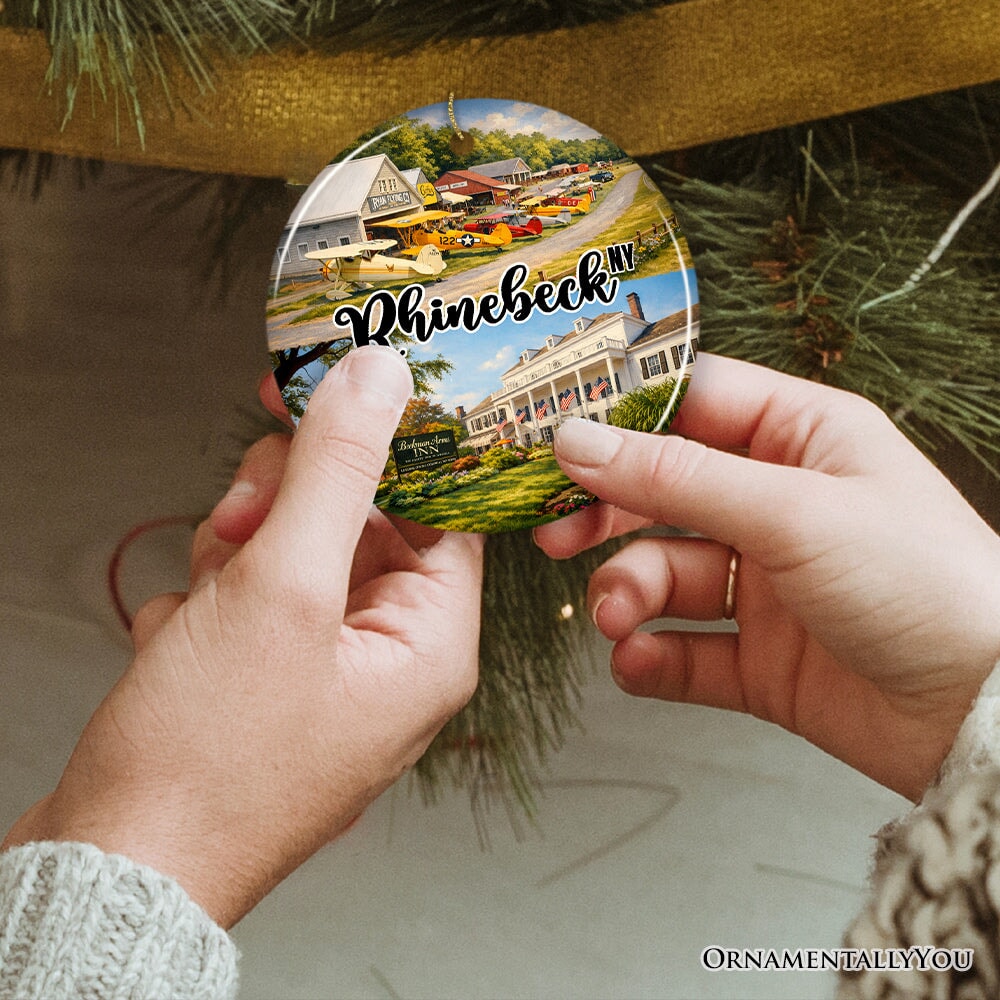 Picturesque Rhinebeck New York Ornament, Retro Aviation Museum and Historical Town Travel Souvenir Ceramic Ornament OrnamentallyYou 