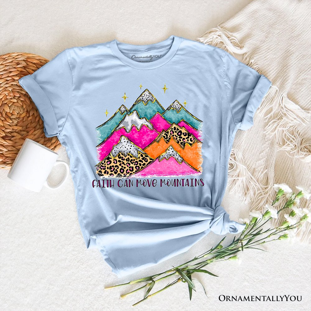 Faith Can Move Mountains Christian T-Shirt, Leopard Inspirational Tee T-Shirts OrnamentallyYou Light Blue XS 