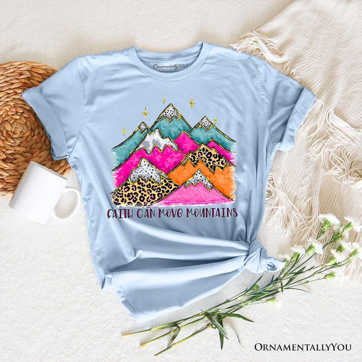 Faith Can Move Mountains Christian T-Shirt, Leopard Inspirational Tee T-Shirts OrnamentallyYou Light Blue XS 