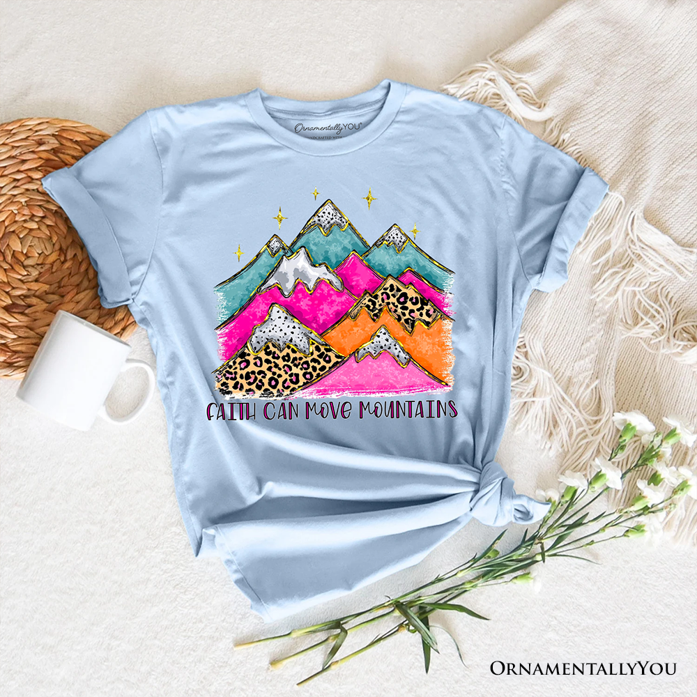 Faith Can Move Mountains Christian T-Shirt, Leopard Inspirational Tee