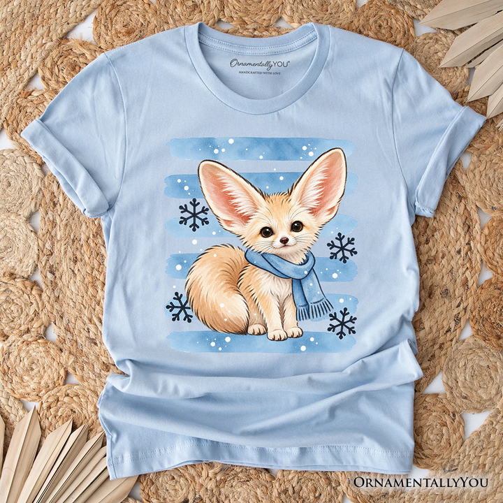 Snowflake Scarf Fennec Fox Christmas T-Shirt, Cute Winter Animal Tee