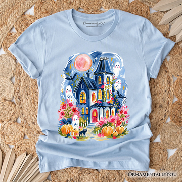 Watercolor Haunted House T-Shirt, Colorful Ghost Pumpkin Halloween Tee